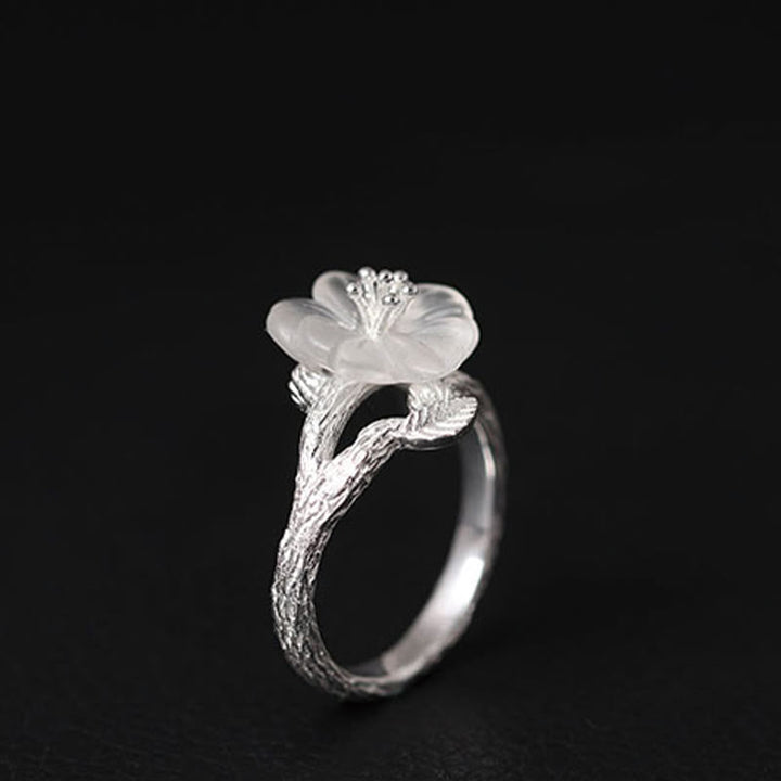Buddha Stones 925 Sterling Silber Weißer Kristall Skelett Blume Verstellbarer Heilring - image 2
