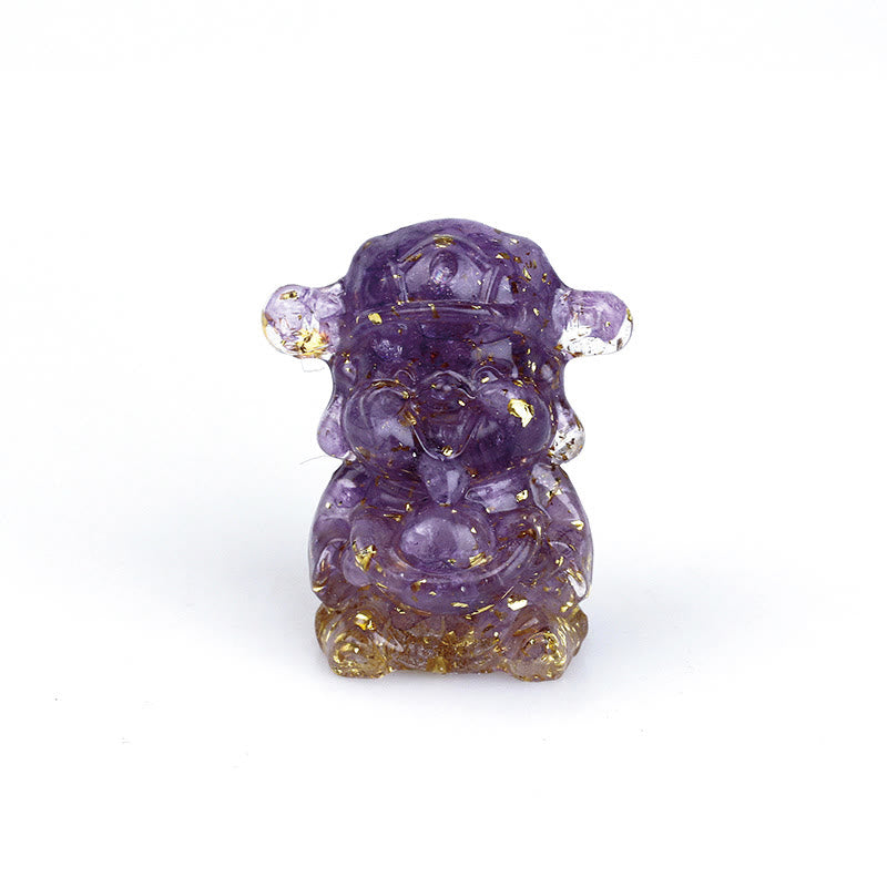 Buddha Stones, Gott des Reichtums, Amethyst, Kristallharz, Energie, Glück, Heimdekoration - Amethyst + Goldfolie 5,6 x 4,7 x 3,5 cm - image 1