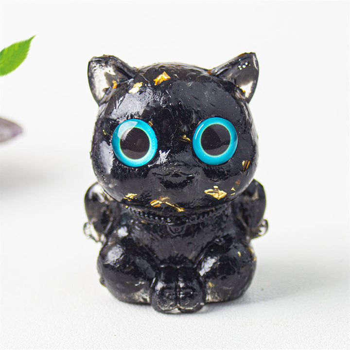 Buddha Stones, süße Katze, Lazurit, Amethyst, schwarzer Obsidian, Aquamarin, Kristallharz, positive Heimdekoration - Schwarzer Obsidian 5,5*4,5*3,5cm - image 10