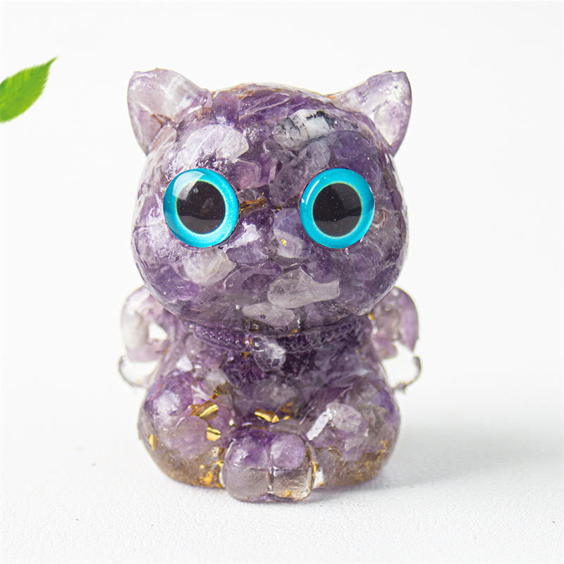 Buddha Stones, süße Katze, Lazurit, Amethyst, schwarzer Obsidian, Aquamarin, Kristallharz, positive Heimdekoration - Amethyst 5,5*4,5*3,5cm - image 8