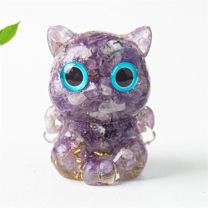 Buddha Stones, süße Katze, Lazurit, Amethyst, schwarzer Obsidian, Aquamarin, Kristallharz, positive Heimdekoration - Amethyst 5,5*4,5*3,5cm - image 8