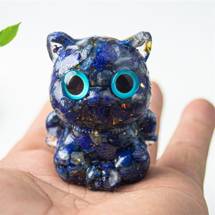 Buddha Stones, süße Katze, Lazurit, Amethyst, schwarzer Obsidian, Aquamarin, Kristallharz, positive Heimdekoration - Lapislazuli 5,5*4,5*3,5cm - image 1