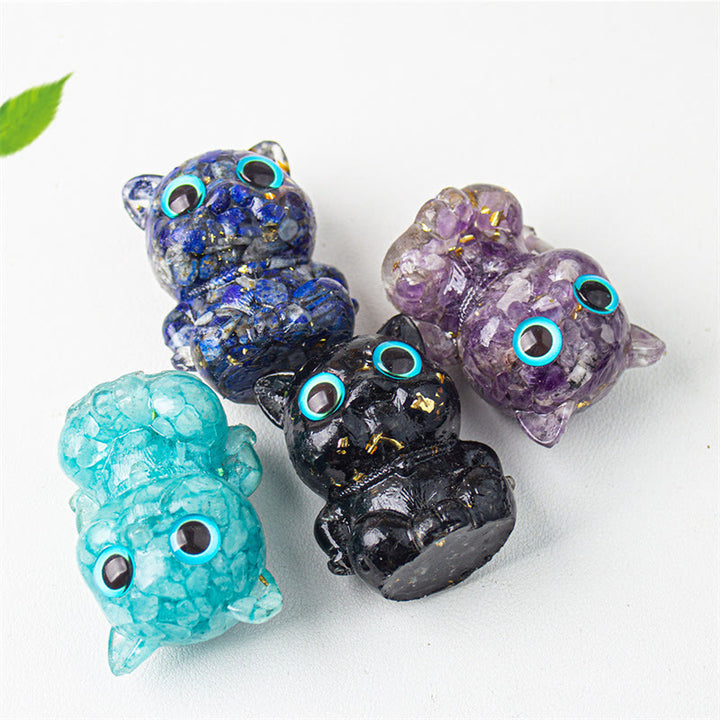 Buddha Stones, süße Katze, Lazurit, Amethyst, schwarzer Obsidian, Aquamarin, Kristallharz, positive Heimdekoration - image 17