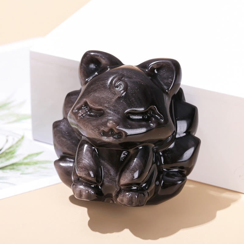 Buddha Stones, natürlicher Silberglanz, Obsidian, neunschwänziger Fuchs, Schutz, Heimdekoration - image 1