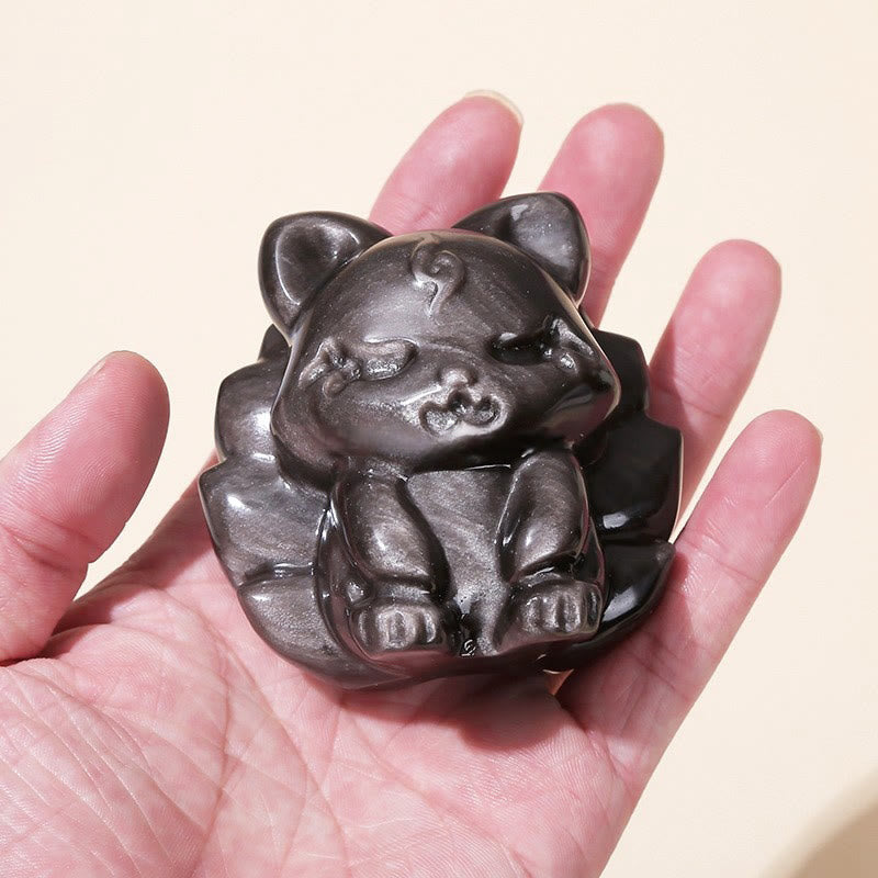 Buddha Stones, natürlicher Silberglanz, Obsidian, neunschwänziger Fuchs, Schutz, Heimdekoration - image 4