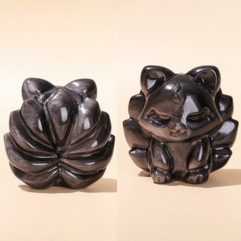 Buddha Stones, natürlicher Silberglanz, Obsidian, neunschwänziger Fuchs, Schutz, Heimdekoration - image 3