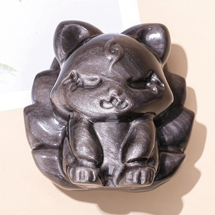 Buddha Stones, natürlicher Silberglanz, Obsidian, neunschwänziger Fuchs, Schutz, Heimdekoration - image 7