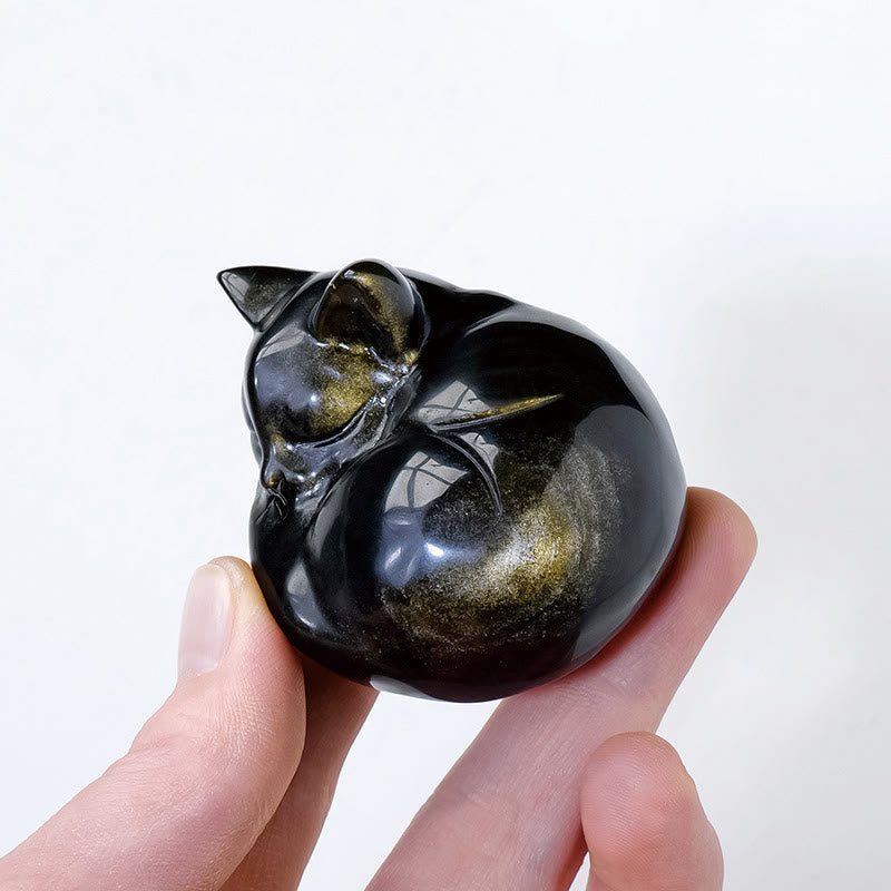 Buddha Stones, natürlicher Goldglanz, Obsidian, schlafende Katze, Statue, Heimdekoration - image 4