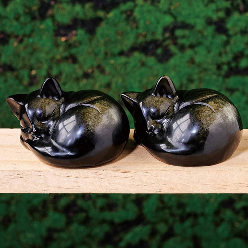 Buddha Stones, natürlicher Goldglanz, Obsidian, schlafende Katze, Statue, Heimdekoration - image 1