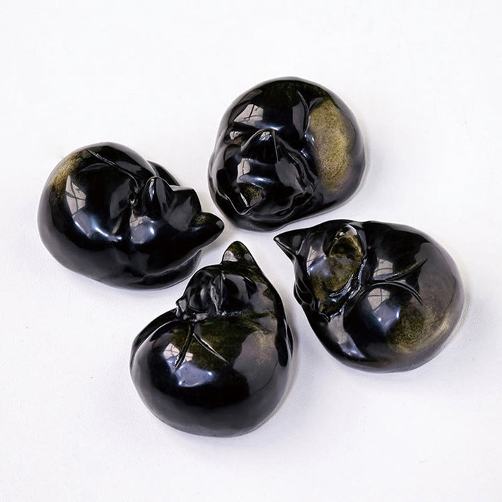 Buddha Stones, natürlicher Goldglanz, Obsidian, schlafende Katze, Statue, Heimdekoration - image 7