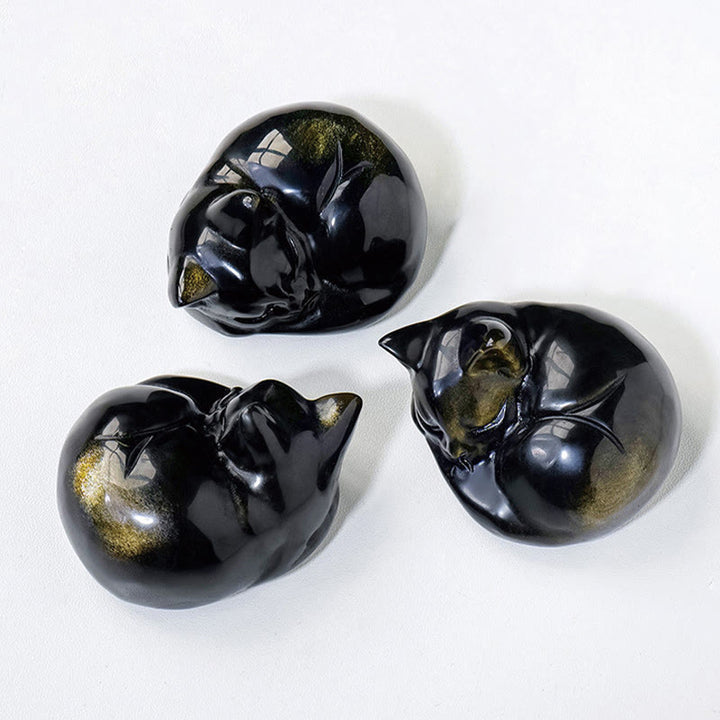 Buddha Stones, natürlicher Goldglanz, Obsidian, schlafende Katze, Statue, Heimdekoration - image 8