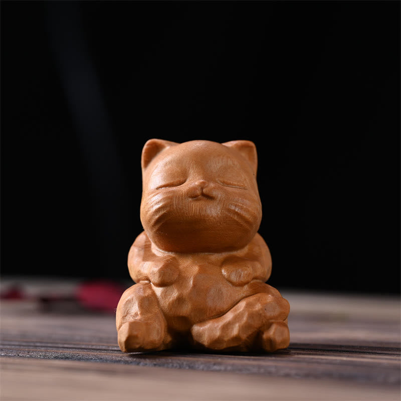 Buddha Stones, Mini, süße sitzende Katze, Sandelholz, Schutz, Heimdekoration - Goldene Sandelholzkatze 5,3 * 4,8 * 4,3 cm - image 2