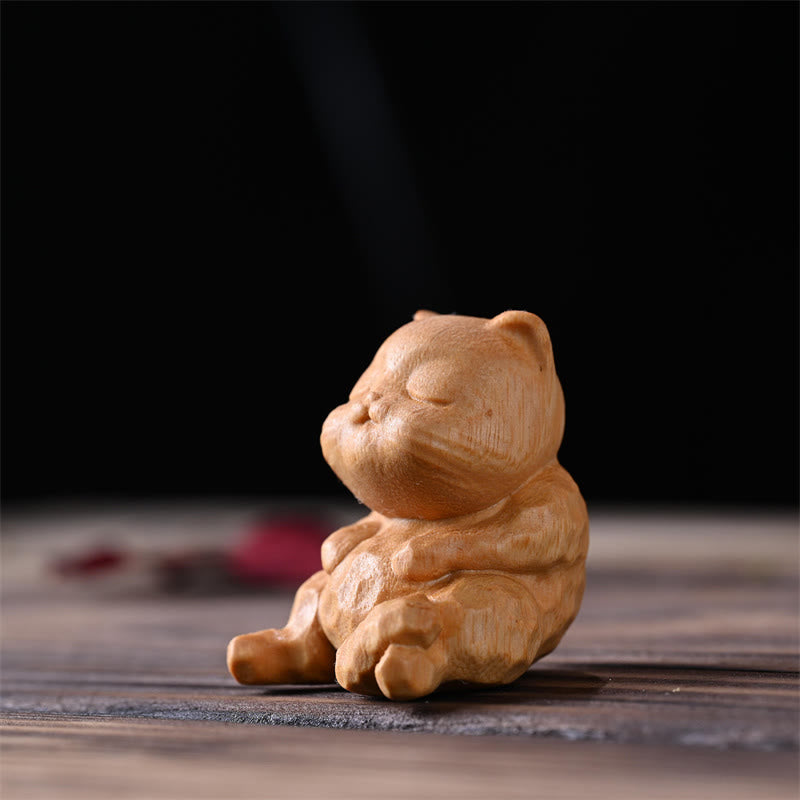 Buddha Stones, Mini, süße sitzende Katze, Sandelholz, Schutz, Heimdekoration - Goldene Sandelholzkatze 4,6 * 4 * 3,6 cm - image 3