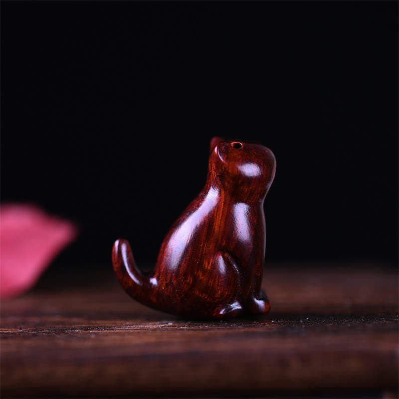 Buddha Stones, kleines Blatt, rotes Sandelholz, Ebenholz, Sandelholz, grünes Sandelholz, Glücksbringer, Mini-Katze, Hirsch, beruhigend, Telefon, hängende Dekoration - Kleinblättrige rote Sandelholzkatze 3,2 x 2,8 x 1,6 cm - image 6