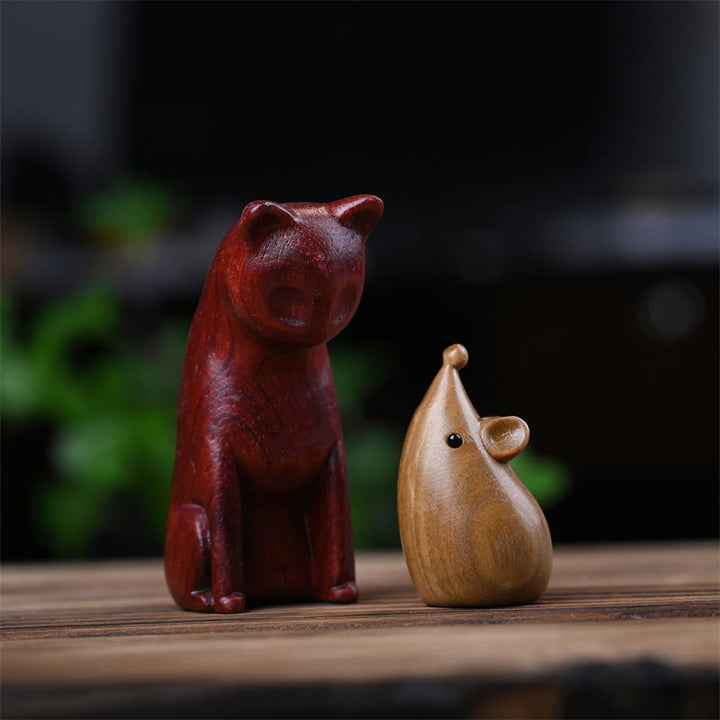 Buddha Stones, kleine Katze, Maus, grünes Sandelholz, afrikanisches rotes Rosenholz, Frieden, Heimdekoration - Afrikanische Rote Rosenholzkatze + Grüne Sandelholzmaus 9*4*4cm - image 23