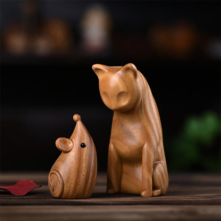 Buddha Stones, kleine Katze, Maus, grünes Sandelholz, afrikanisches rotes Rosenholz, Frieden, Heimdekoration - Katze und Maus aus grünem Sandelholz, 9 x 4 x 4 cm - image 0