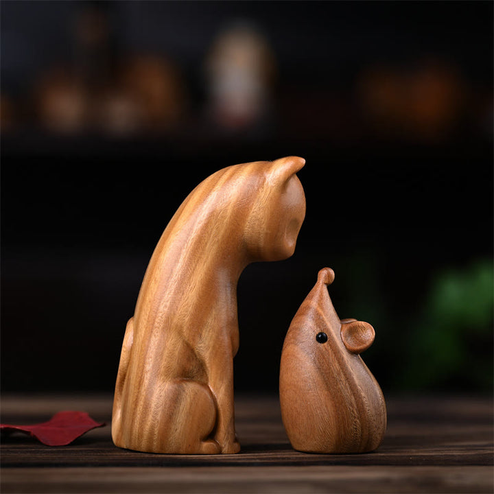 Buddha Stones, kleine Katze, Maus, grünes Sandelholz, afrikanisches rotes Rosenholz, Frieden, Heimdekoration - image 3