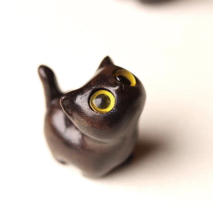 Buddha Stones, grünes Sandelholz, Ebenholz, Sandelholz, kleines Blatt, rotes Sandelholz, Mini-Glückskatze, Friedensdekoration - Ebenholz, gelbe Augen - image 7