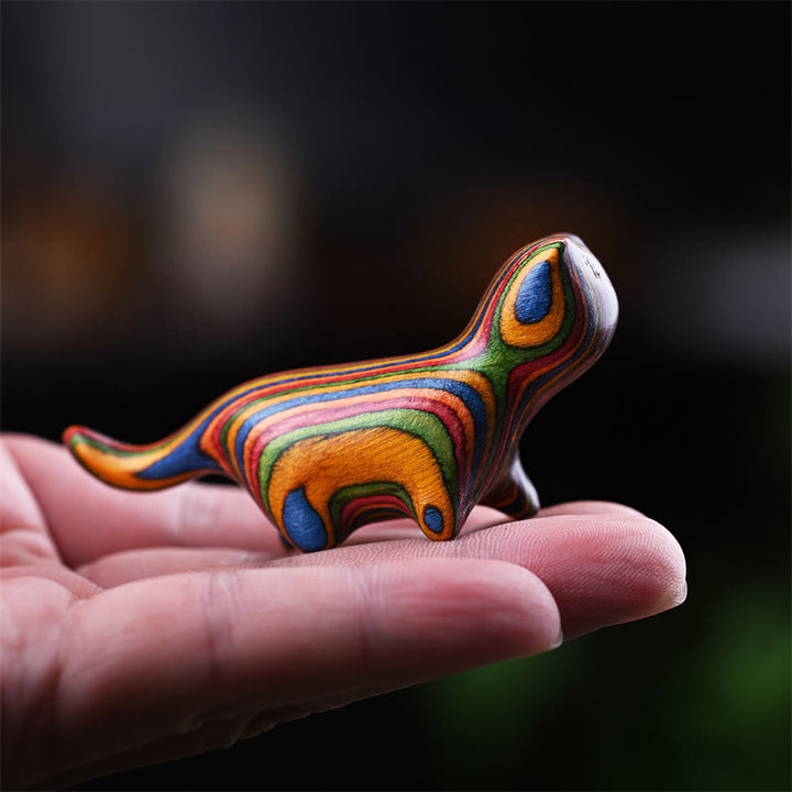 Buddha Stones, grünes Sandelholz, kleines Blatt, rotes Sandelholz, Ebenholz, Regenbogenholz, Glücksbringer, Mini-Laufkatze, positive Dekoration - Regenbogenfarbene Holzkatze 7,3 x 2 x 3,3 cm - image 14