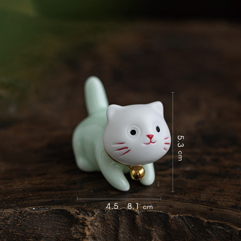 Buddha Stones Mini Lucky Cute Cat Hellgrün Weiß Keramik Figur Dekoration - Katze 4,7 * 5,4 * 6,5 cm - image 15