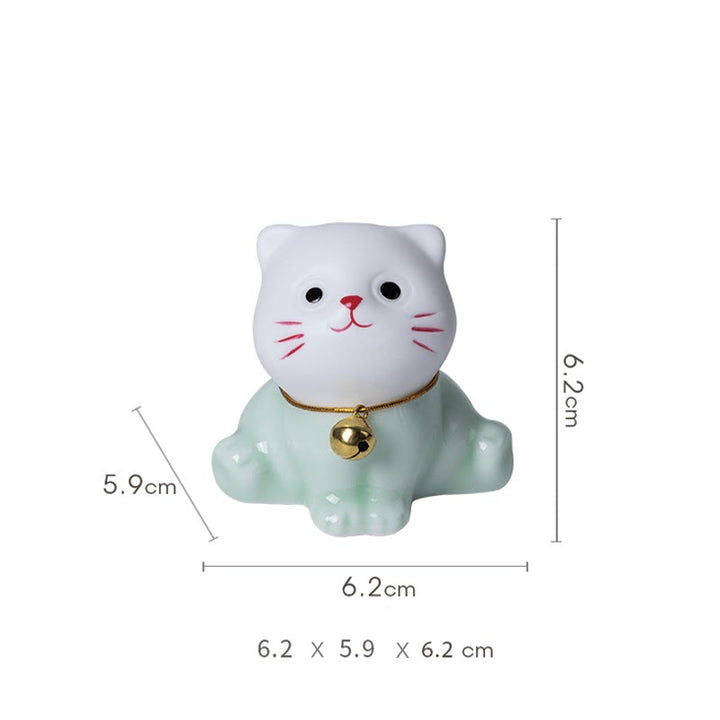 Buddha Stones Mini Lucky Cute Cat Hellgrün Weiß Keramik Figur Dekoration - image 12