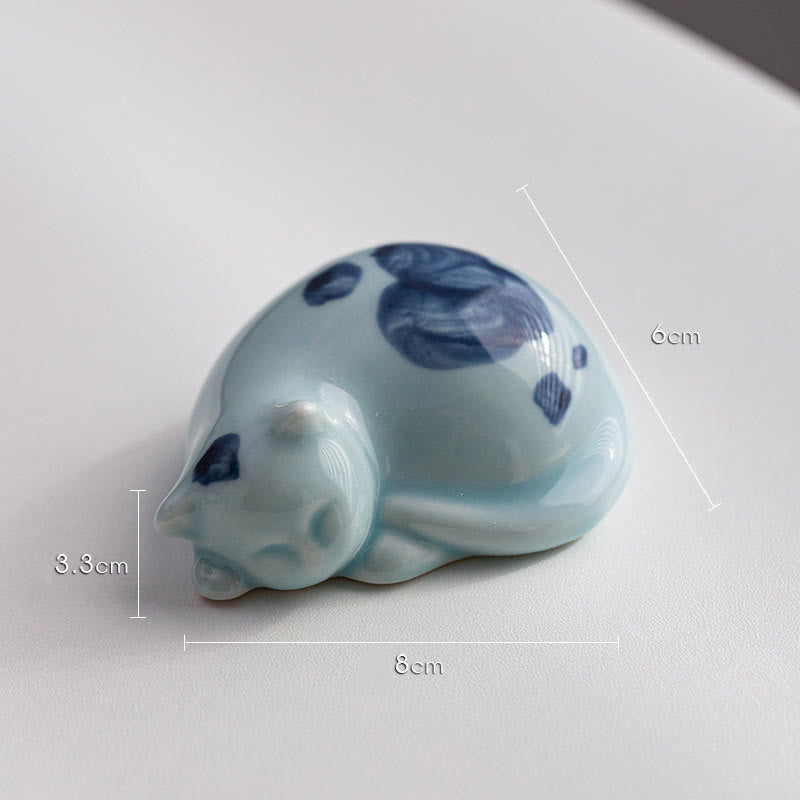 Buddha Stones Mini Lucky Cute Spotted Stehende Katze Schlafendes Kätzchen Keramik Figur Dekoration - Blaue schlafende Katze 8*6*3,3cm - image 23