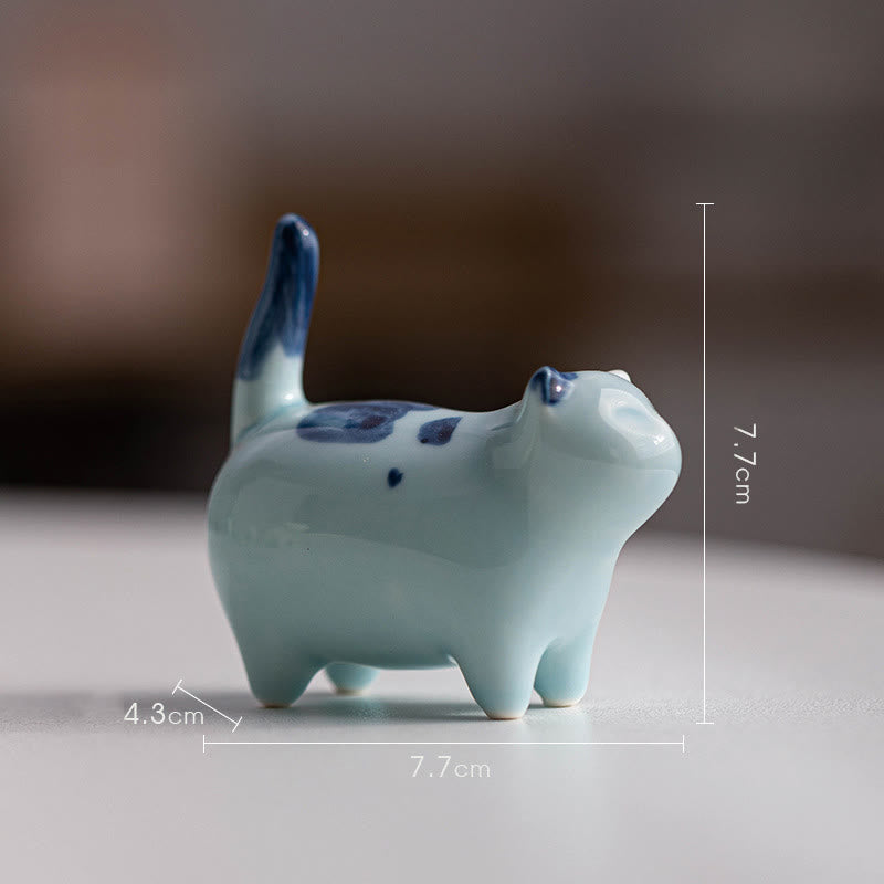 Buddha Stones Mini Lucky Cute Spotted Stehende Katze Schlafendes Kätzchen Keramik Figur Dekoration - Blaue stehende Katze 7,7 * 4,3 * 7,7 cm - image 14