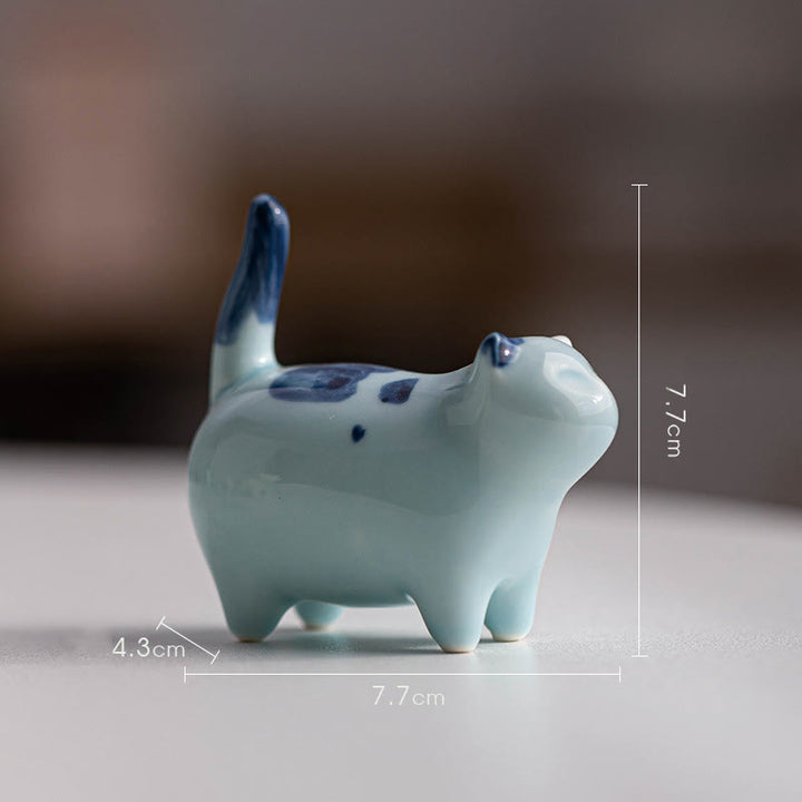 Buddha Stones Mini Lucky Cute Spotted Stehende Katze Schlafendes Kätzchen Keramik Figur Dekoration - Blaue stehende Katze 7,7 * 4,3 * 7,7 cm - image 14