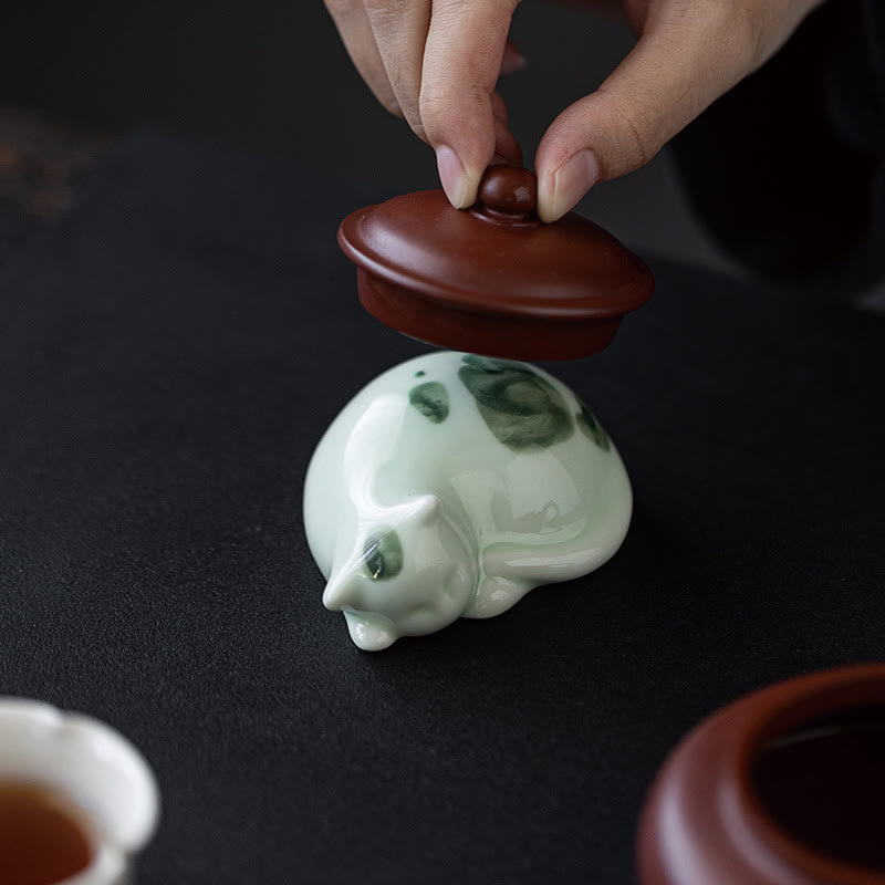 Buddha Stones Mini Lucky Cute Spotted Stehende Katze Schlafendes Kätzchen Keramik Figur Dekoration - image 21