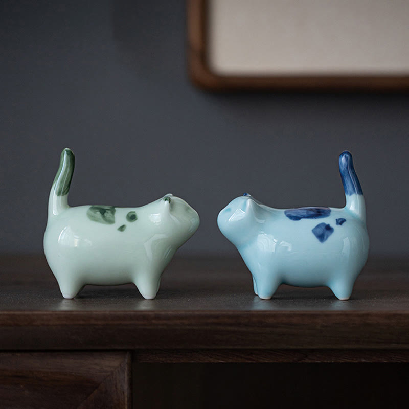 Buddha Stones Mini Lucky Cute Spotted Stehende Katze Schlafendes Kätzchen Keramik Figur Dekoration - image 14