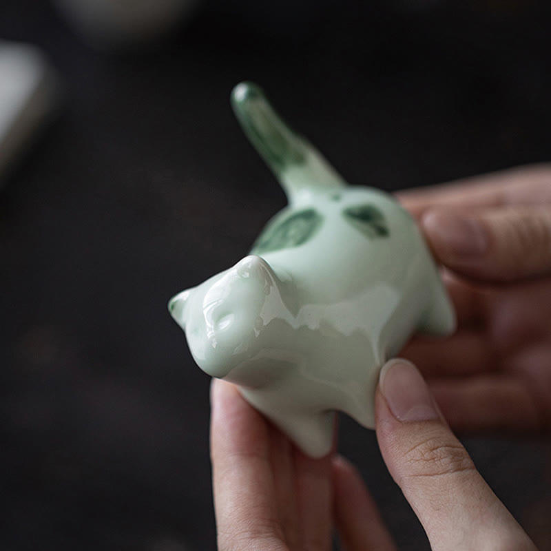 Buddha Stones Mini Lucky Cute Spotted Stehende Katze Schlafendes Kätzchen Keramik Figur Dekoration - image 4