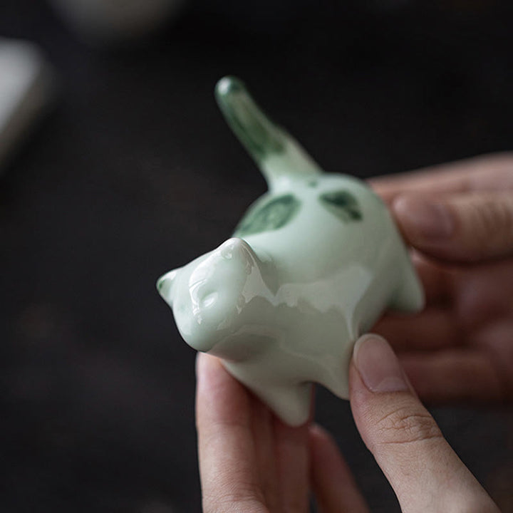 Buddha Stones Mini Lucky Cute Spotted Stehende Katze Schlafendes Kätzchen Keramik Figur Dekoration - image 4