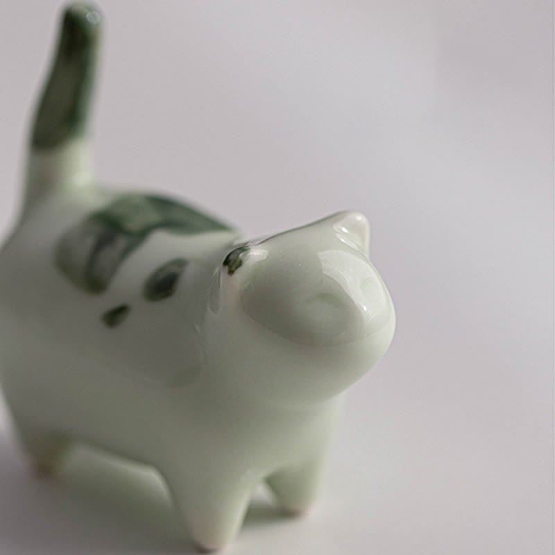 Buddha Stones Mini Lucky Cute Spotted Stehende Katze Schlafendes Kätzchen Keramik Figur Dekoration - image 9