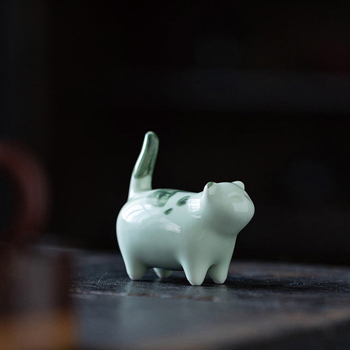 Buddha Stones Mini Lucky Cute Spotted Stehende Katze Schlafendes Kätzchen Keramik Figur Dekoration - image 6