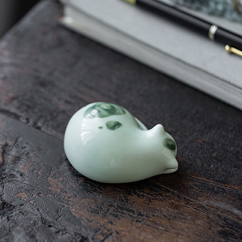 Buddha Stones Mini Lucky Cute Spotted Stehende Katze Schlafendes Kätzchen Keramik Figur Dekoration - image 21