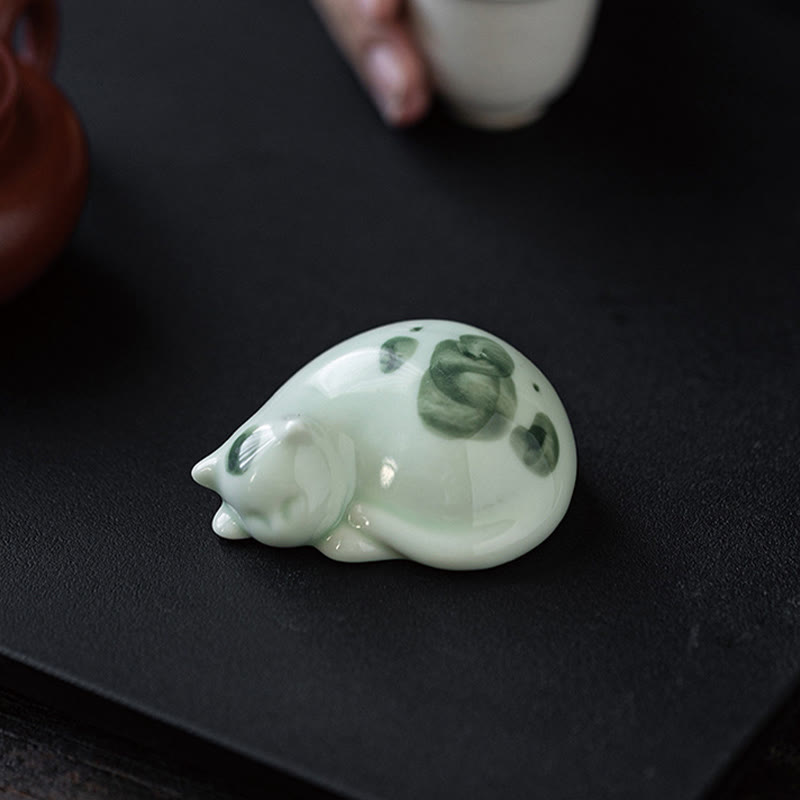 Buddha Stones Mini Lucky Cute Spotted Stehende Katze Schlafendes Kätzchen Keramik Figur Dekoration - image 19