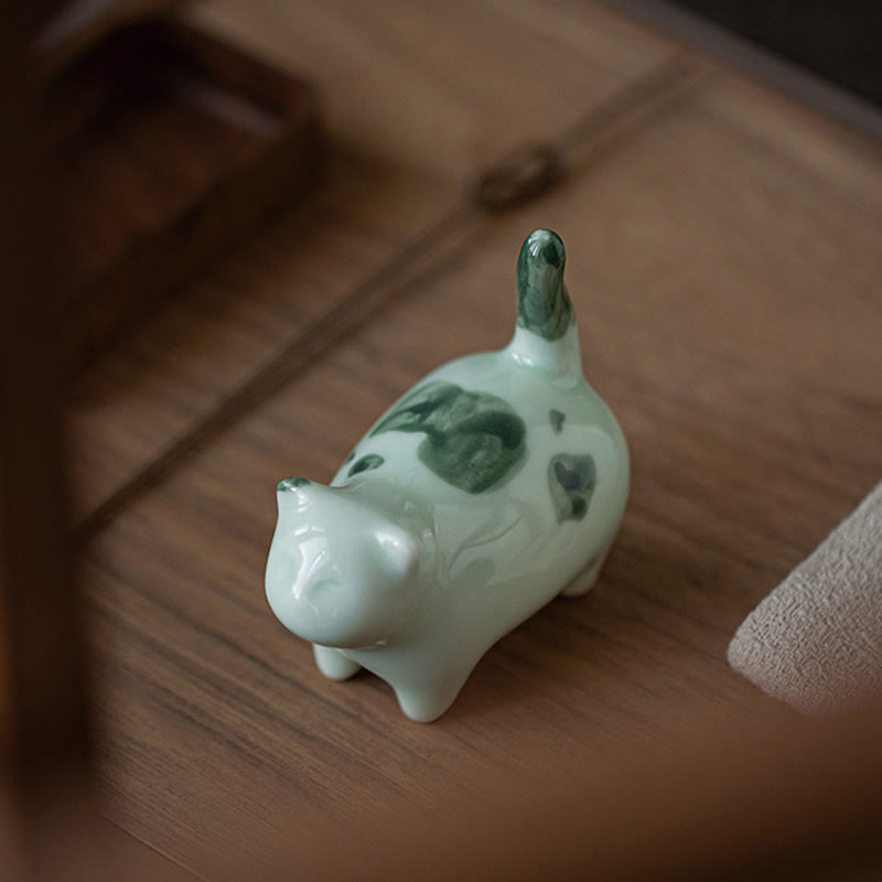 Buddha Stones Mini Lucky Cute Spotted Stehende Katze Schlafendes Kätzchen Keramik Figur Dekoration - image 7