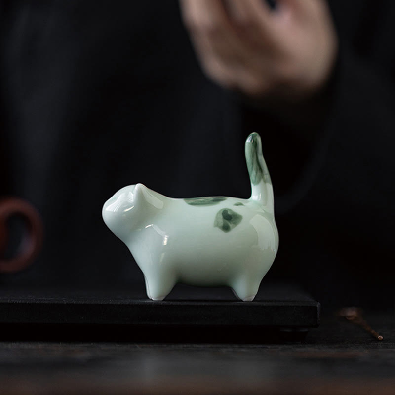 Buddha Stones Mini Lucky Cute Spotted Stehende Katze Schlafendes Kätzchen Keramik Figur Dekoration - image 1