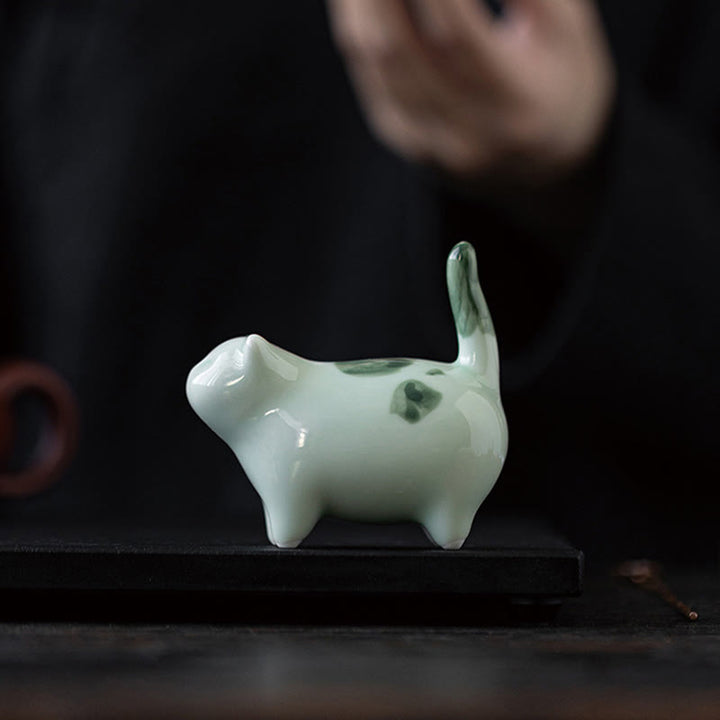 Buddha Stones Mini Lucky Cute Spotted Stehende Katze Schlafendes Kätzchen Keramik Figur Dekoration - image 1