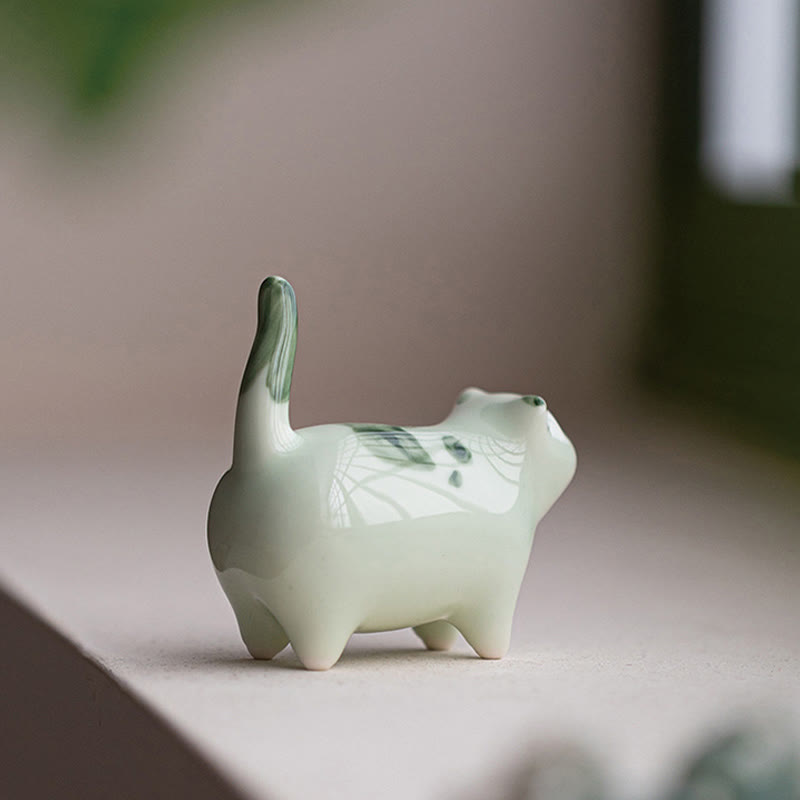 Buddha Stones Mini Lucky Cute Spotted Stehende Katze Schlafendes Kätzchen Keramik Figur Dekoration - image 2