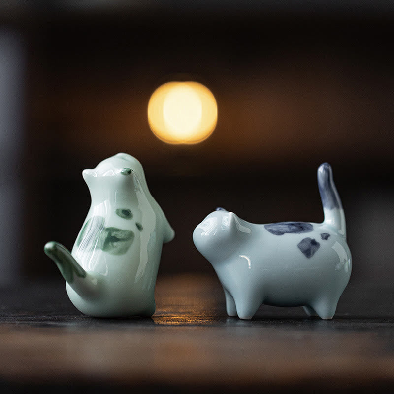 Buddha Stones Mini Lucky Cute Spotted Stehende Katze Schlafendes Kätzchen Keramik Figur Dekoration - image 16