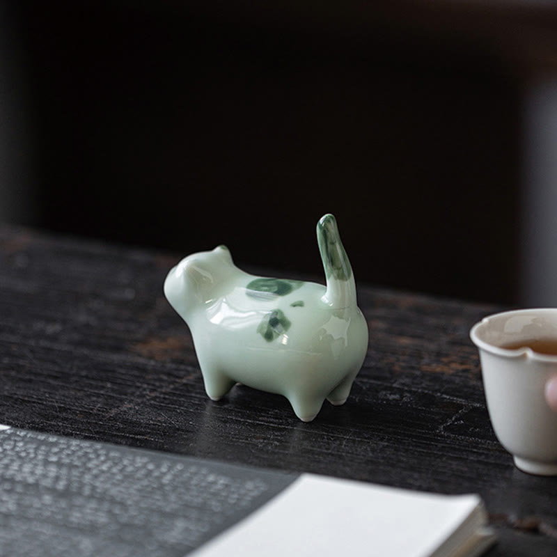 Buddha Stones Mini Lucky Cute Spotted Stehende Katze Schlafendes Kätzchen Keramik Figur Dekoration - image 8