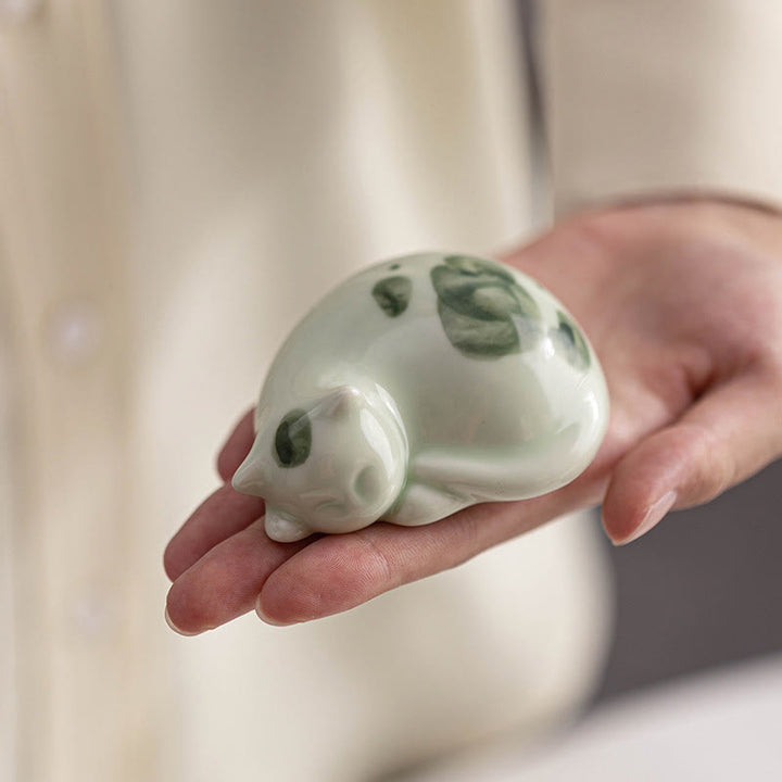Buddha Stones Mini Lucky Cute Spotted Stehende Katze Schlafendes Kätzchen Keramik Figur Dekoration - image 18