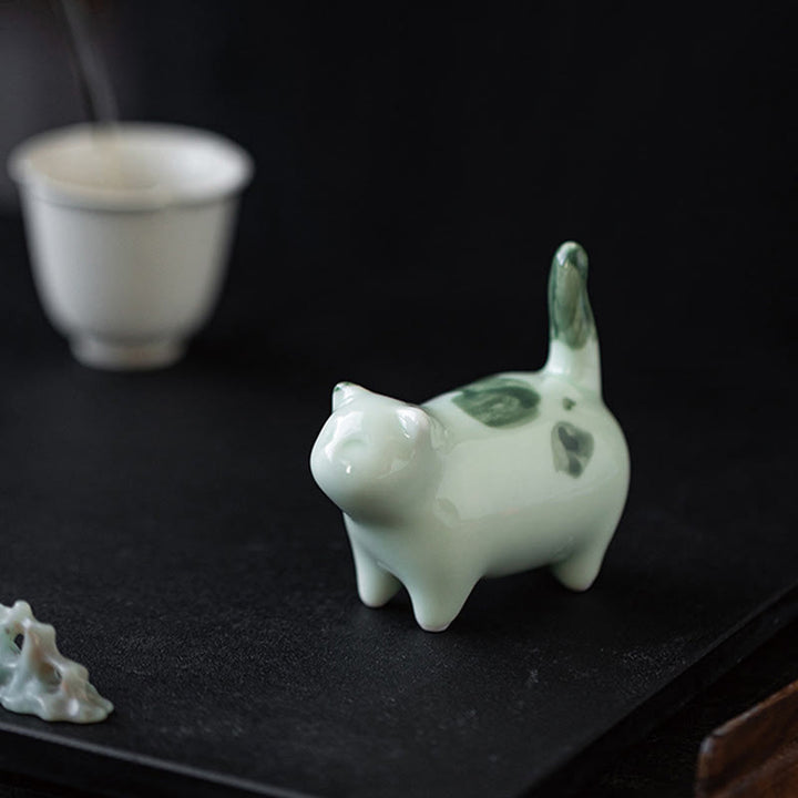 Buddha Stones Mini Lucky Cute Spotted Stehende Katze Schlafendes Kätzchen Keramik Figur Dekoration - image 5