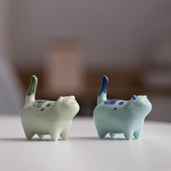 Buddha Stones Mini Lucky Cute Spotted Stehende Katze Schlafendes Kätzchen Keramik Figur Dekoration - image 16