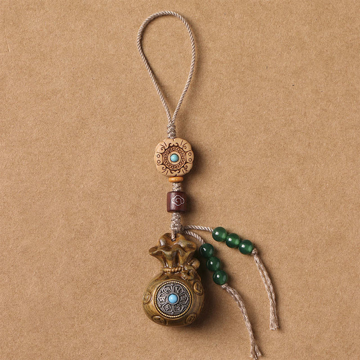 Buddha Stones, Sandelholz, kleines Blatt, rotes Sandelholz, grünes Sandelholz, Om Mani Padme Hum, ruhige Schlüsselanhänger, Telefon-Hängedekoration