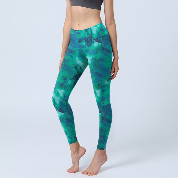 Buddha Stones Blumendruck Gym Leggings Damen Yogahose - HellMeerGrün - US18， UK/AU22，EU50 (4XL) - image 1