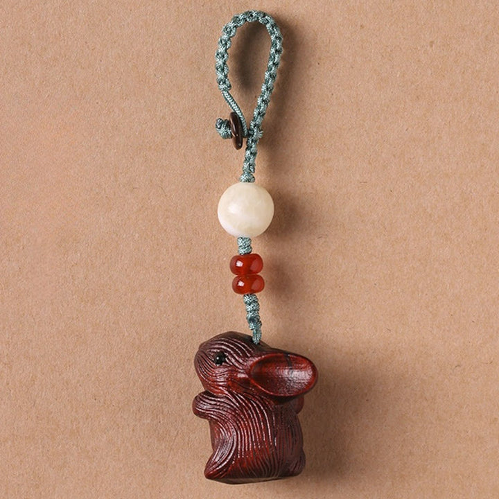 Buddha Stones, Sandelholz, kleines Blatt, rotes Sandelholz, Glücksbringer, Mini-Kaninchen, Schutz, Schlüsselanhänger, Telefon, hängende Dekoration