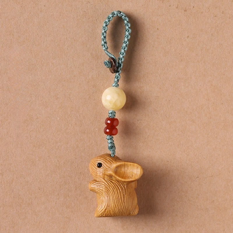 Buddha Stones, Sandelholz, kleines Blatt, rotes Sandelholz, Glücksbringer, Mini-Kaninchen, Schutz, Schlüsselanhänger, Telefon, hängende Dekoration
