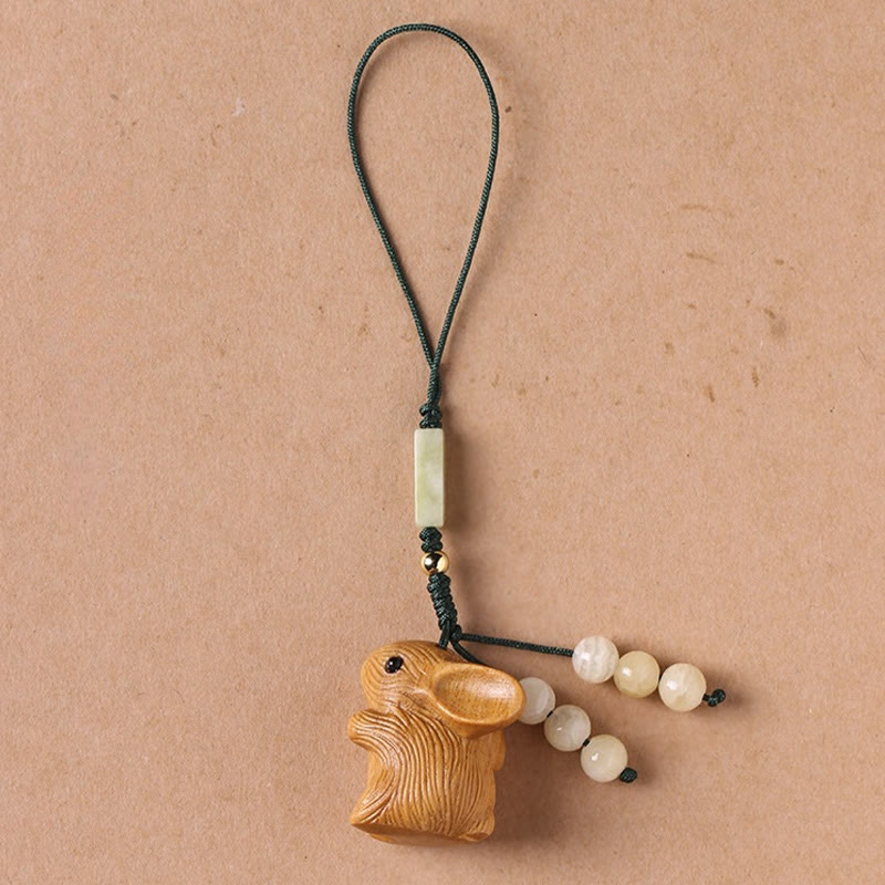 Buddha Stones, Sandelholz, kleines Blatt, rotes Sandelholz, Glücksbringer, Mini-Kaninchen, Schutz, Schlüsselanhänger, Telefon, hängende Dekoration